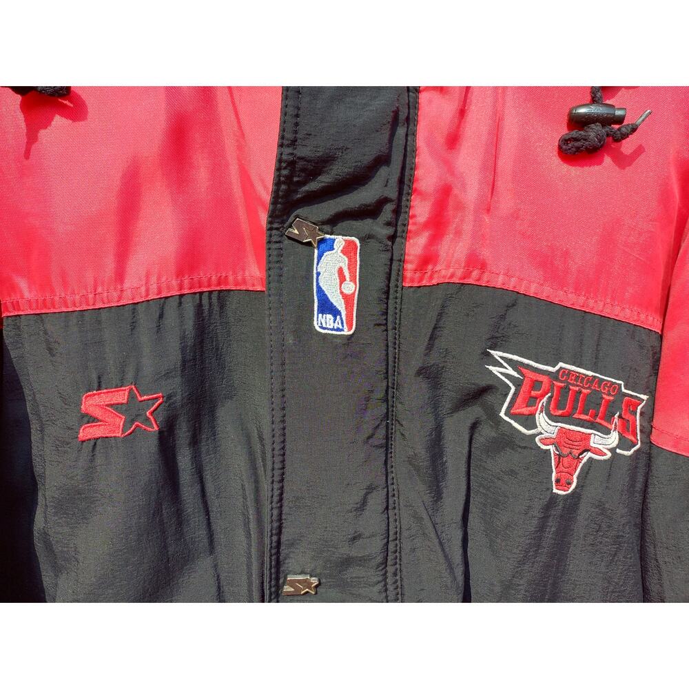 Chicago Bulls 90s STARTER puffer "Baby Calf" jacket XL black red NBA vintage - Picture 6 of 6
